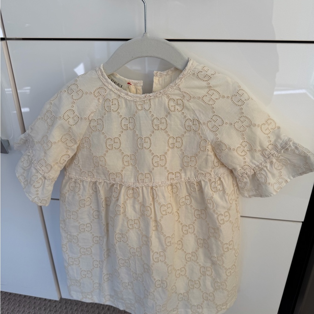Cream Eyelet Dress with GG Logo